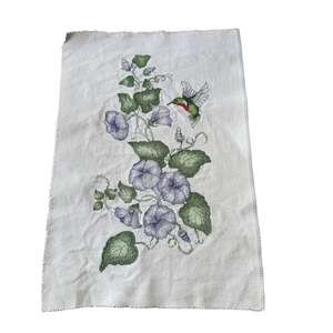 Hummingbird Morning Glories Floral Cross Stitch Completed 12x18" Bucilla 42758